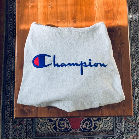 Champion Reverse Weave Logo Script Hoodie- Grey - Picture 4 of 4